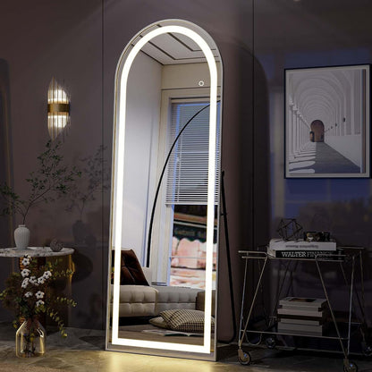 Koonmi LED Mirror Full Length Full Body Mirror with Lights Free Standing Lighted Floor Mirror with Touch Control Brightness Adjustment for Makeup and Dressing (Arch 20x63)