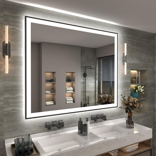 CHARMOR 48X40 LED Mirror for Bathroom Large Framed Lighted Vanity Mirror for Wall Backlit and Front Lighted Anti-Fog Shatterproof ETL Listed