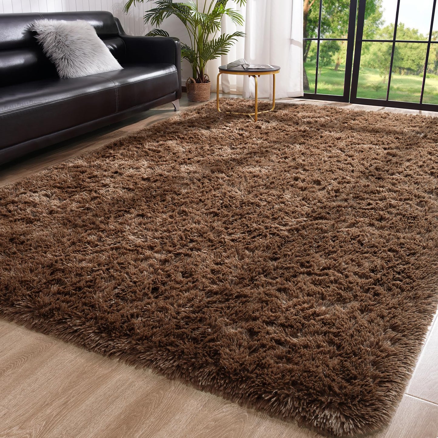Toneed Fluffy Area Rug for Bedroom Living Room 8 x 10 Feet Brown Shaggy Rug Super Soft Modern Indoor Rug Fuzzy Plush Carpet for Dorm Nursery Kids Room Home Decorative